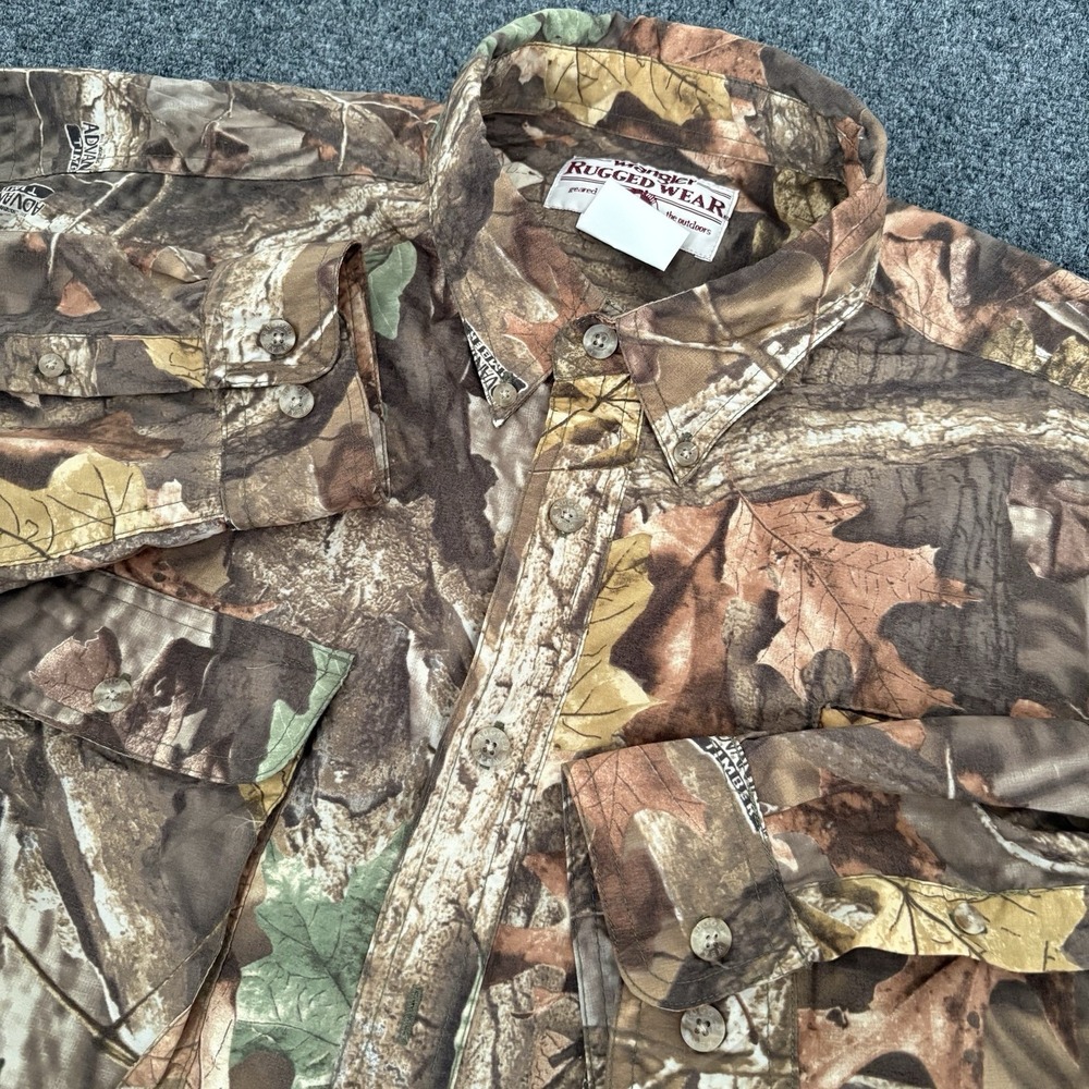 Vintage Y2K Wrangler Rugged Wear Shirt Mens 2XL Camo Advantage Hunting Cotton‎